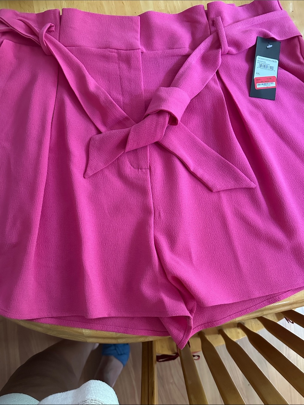 High-Waist Self-Tie Shorts in Fuchsia